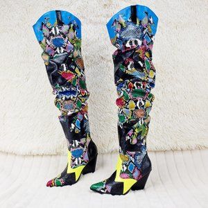 Kelsey / Hilda Western Thigh high slouch cowboy boots Multi Color Snake